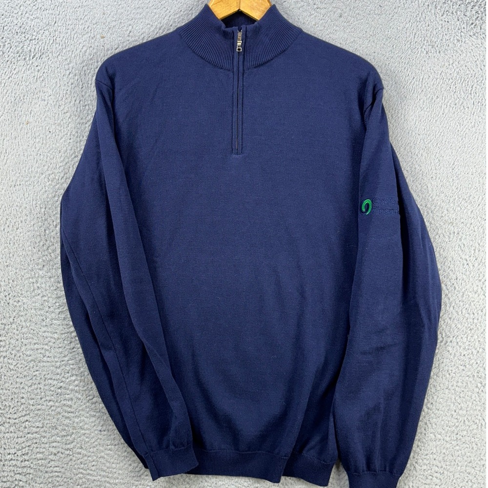 Harlestons Sweater Pullover Mens Large Blue Knit Quarter Zip Long Sleeve Logo